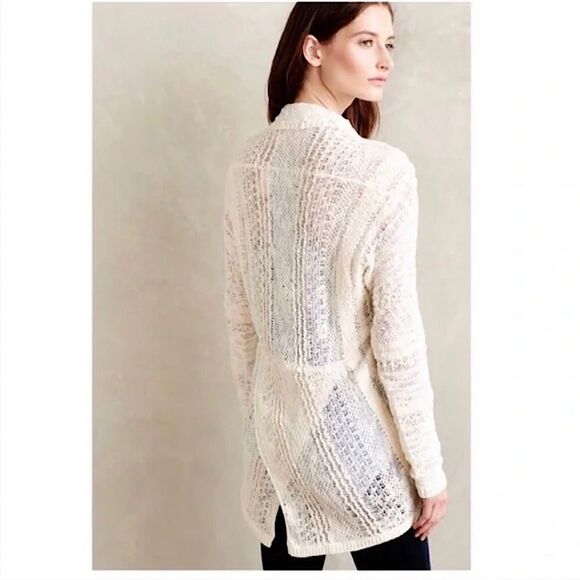 Anthropologie Knitted & Knotted Ismare Cable open Knit cotton Cardigan ivory S - Picture 1 of 12
